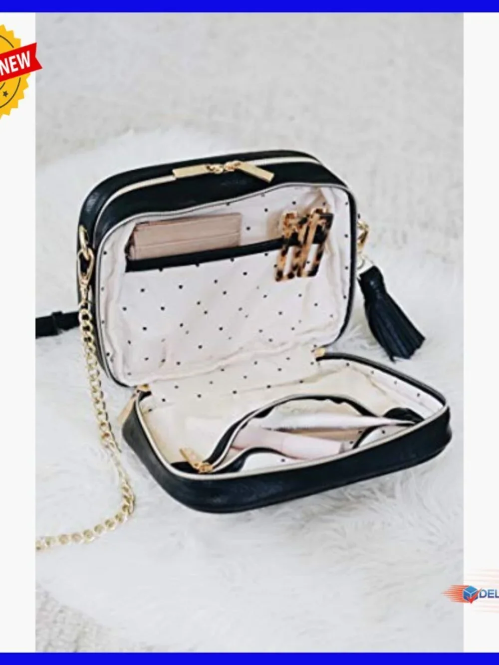 Vegan Leather Crossbody Diaper Bag with 6 Pockets, Changing Pad